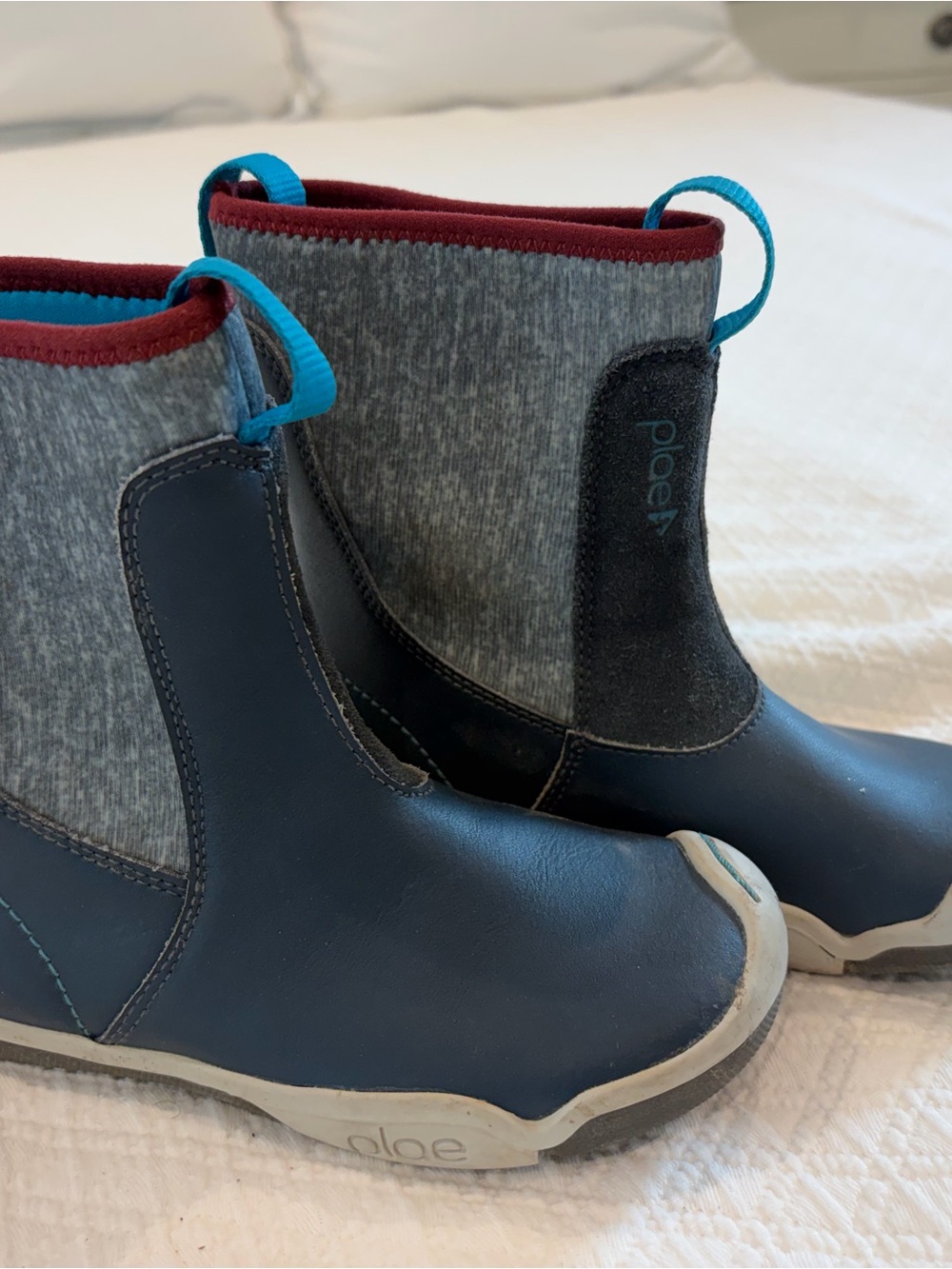 PLAE Landyn Navy and Gray Kids Boots with Teal Pull Tab